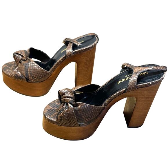 Saint Laurent Bianca Brown Snake Skin Platform Sandals Women's Size 36.5 NWOB - Picture 6 of 9